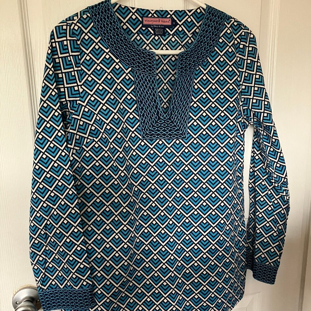 Vineyard Vines by Shep & Ian Women's Blouse Blue/Black/White Zigzag Size S